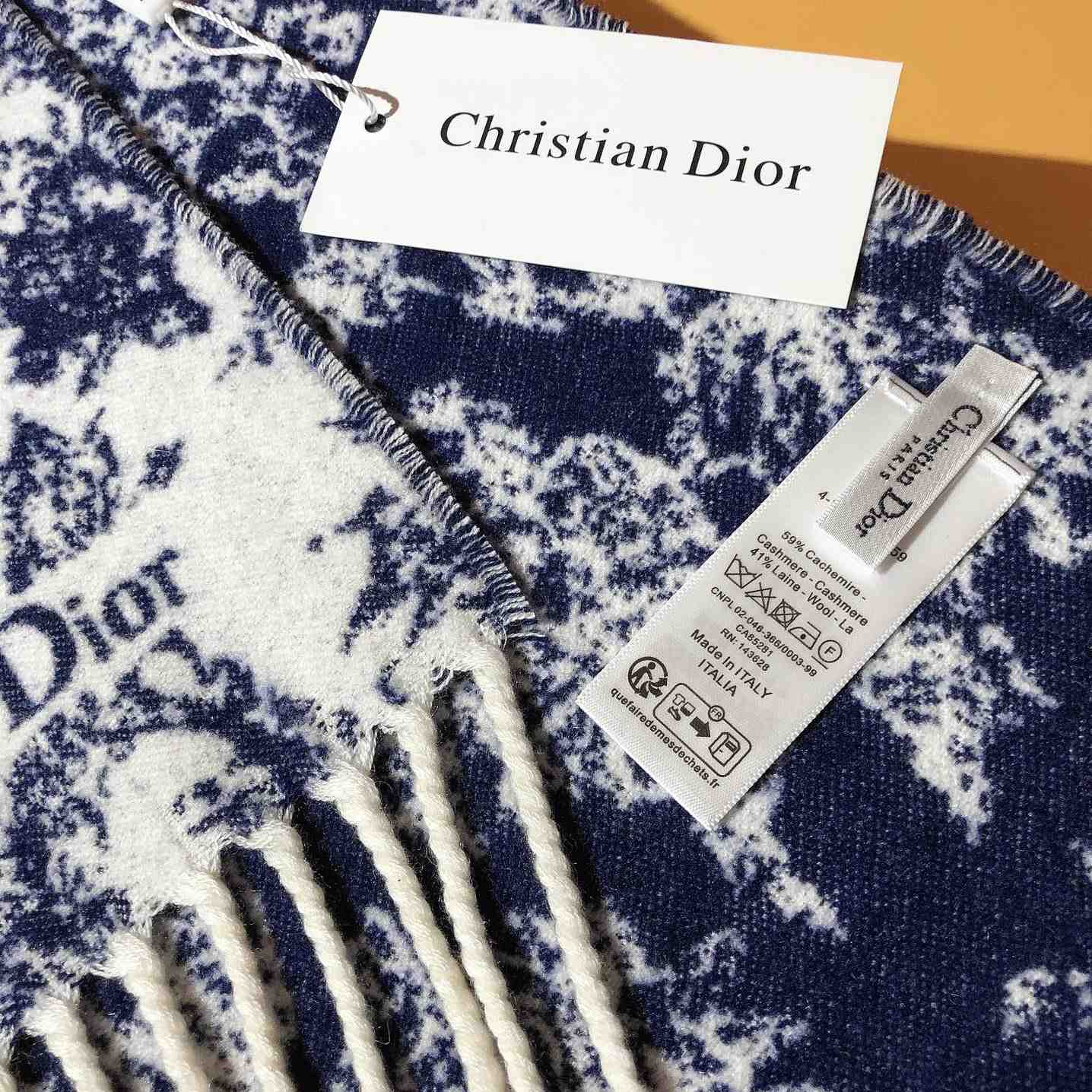 Dior Chardons Scarf Navy Blue Cashmere And Wool - 