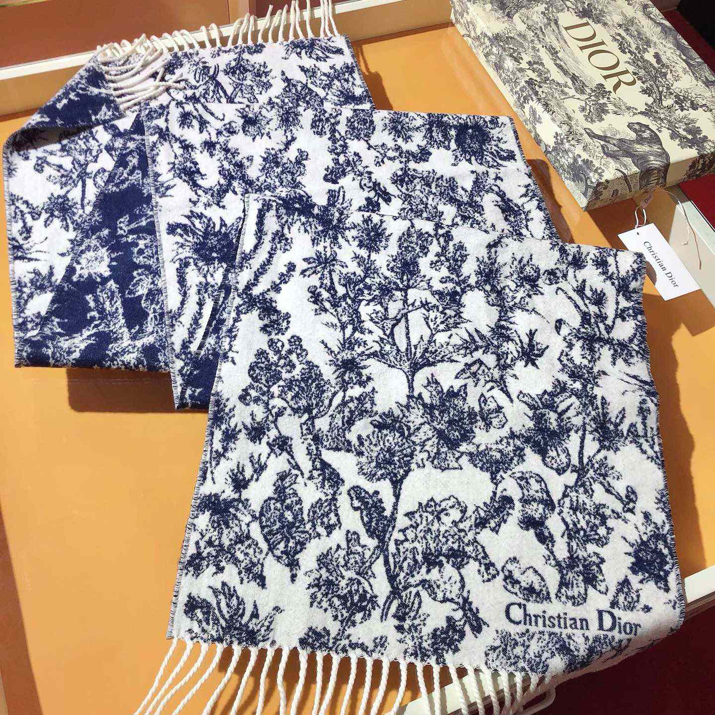 Dior Chardons Scarf Navy Blue Cashmere And Wool - 