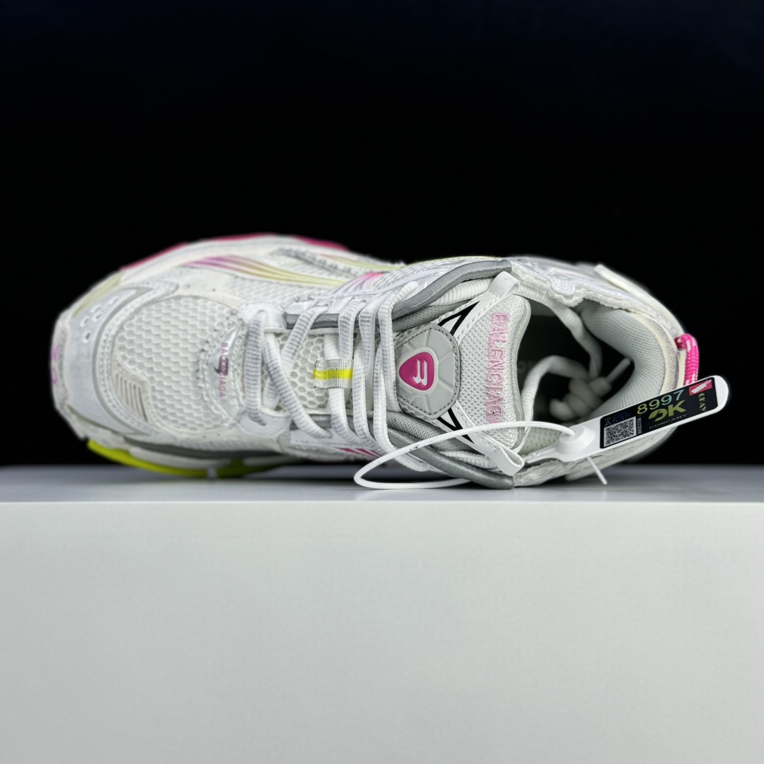 Balenciaga Runner Gradient Sneaker In White, Pink, Grey And Neon Yellow Mesh - 