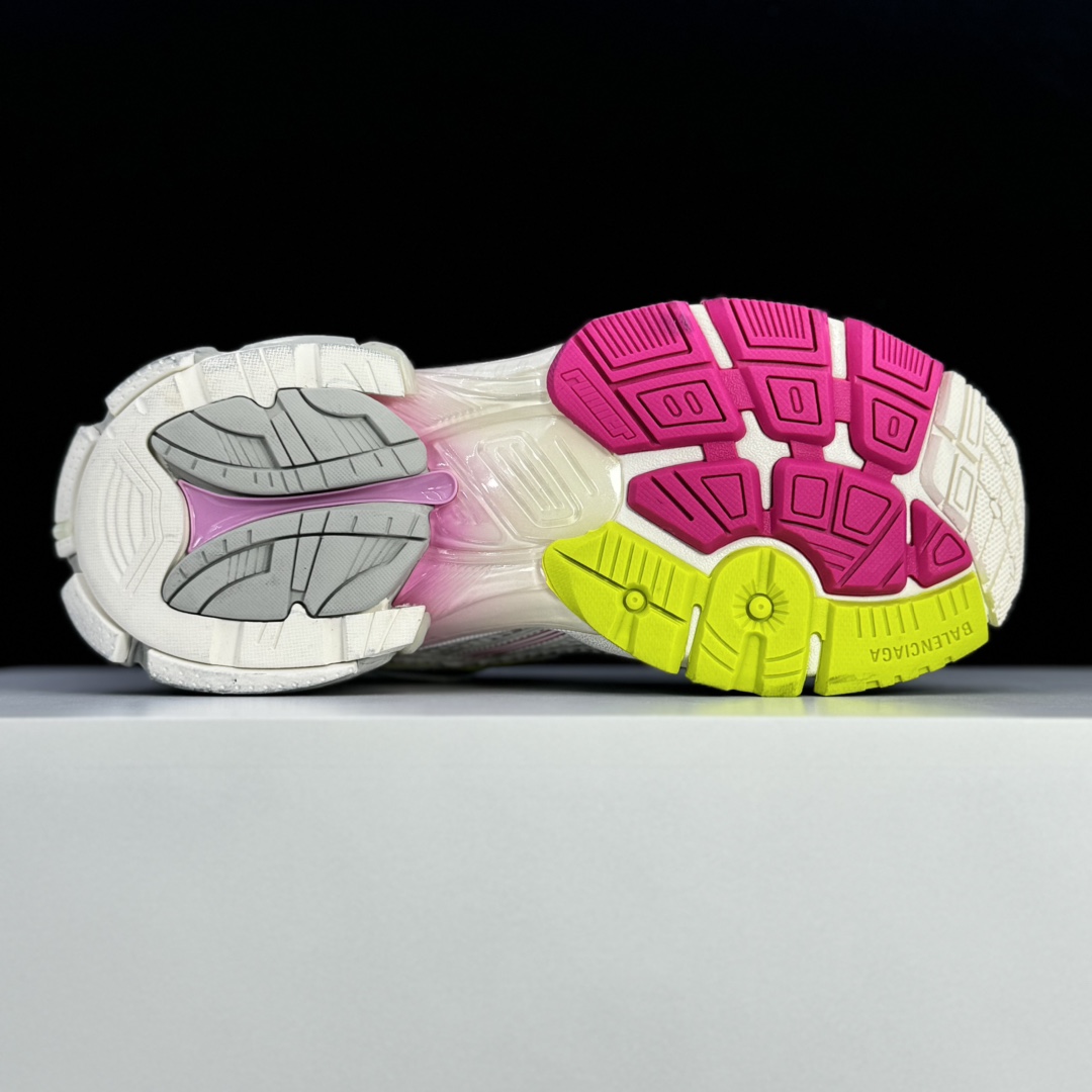 Balenciaga Runner Gradient Sneaker In White, Pink, Grey And Neon Yellow Mesh - 