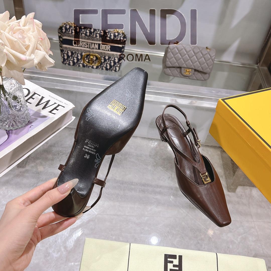 Fendi FFold Brown Eel Leather Low-heeled Slingbacks - 