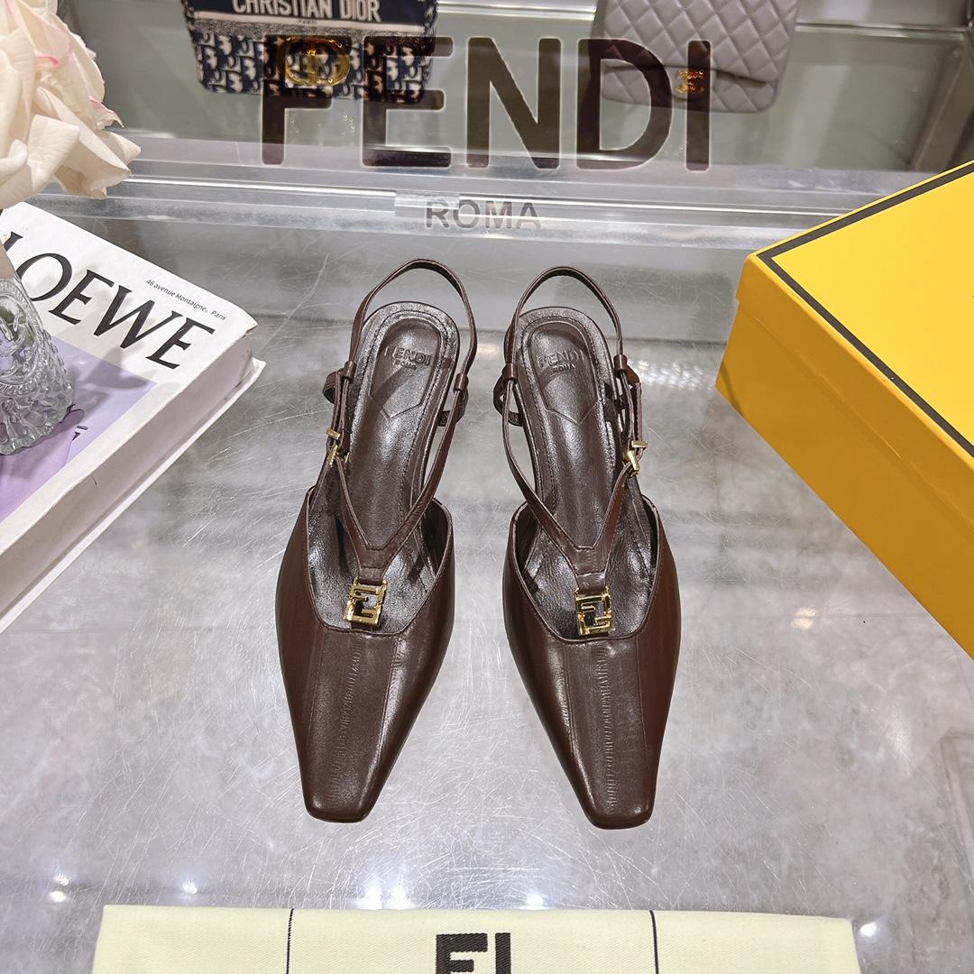Fendi FFold Brown Eel Leather Low-heeled Slingbacks - 