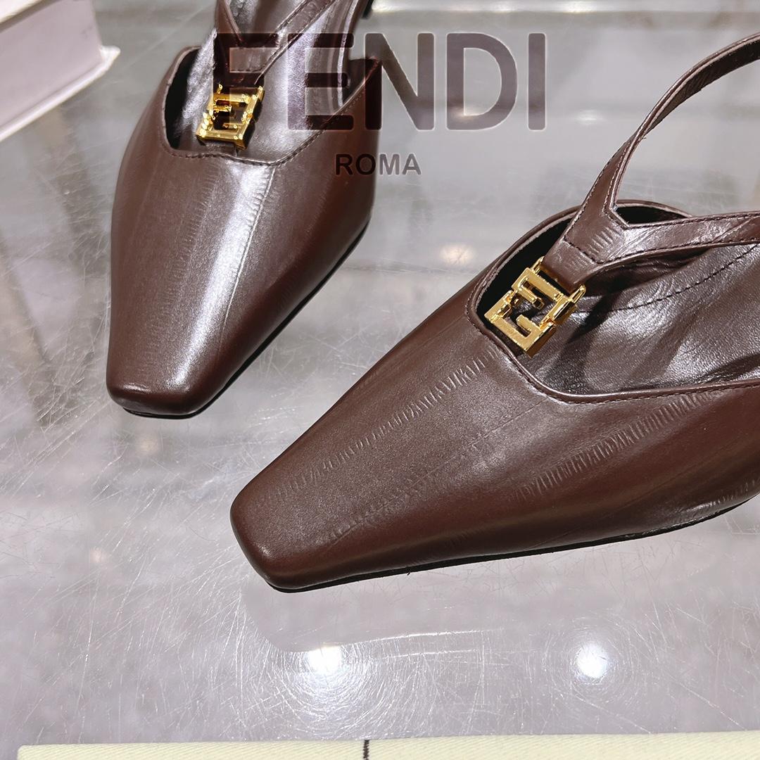Fendi FFold Brown Eel Leather Low-heeled Slingbacks - 