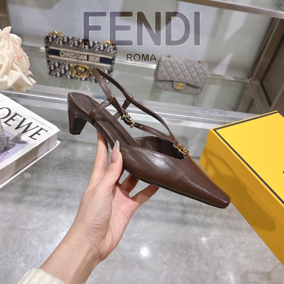 Fendi FFold Brown Eel Leather Low-heeled Slingbacks - 