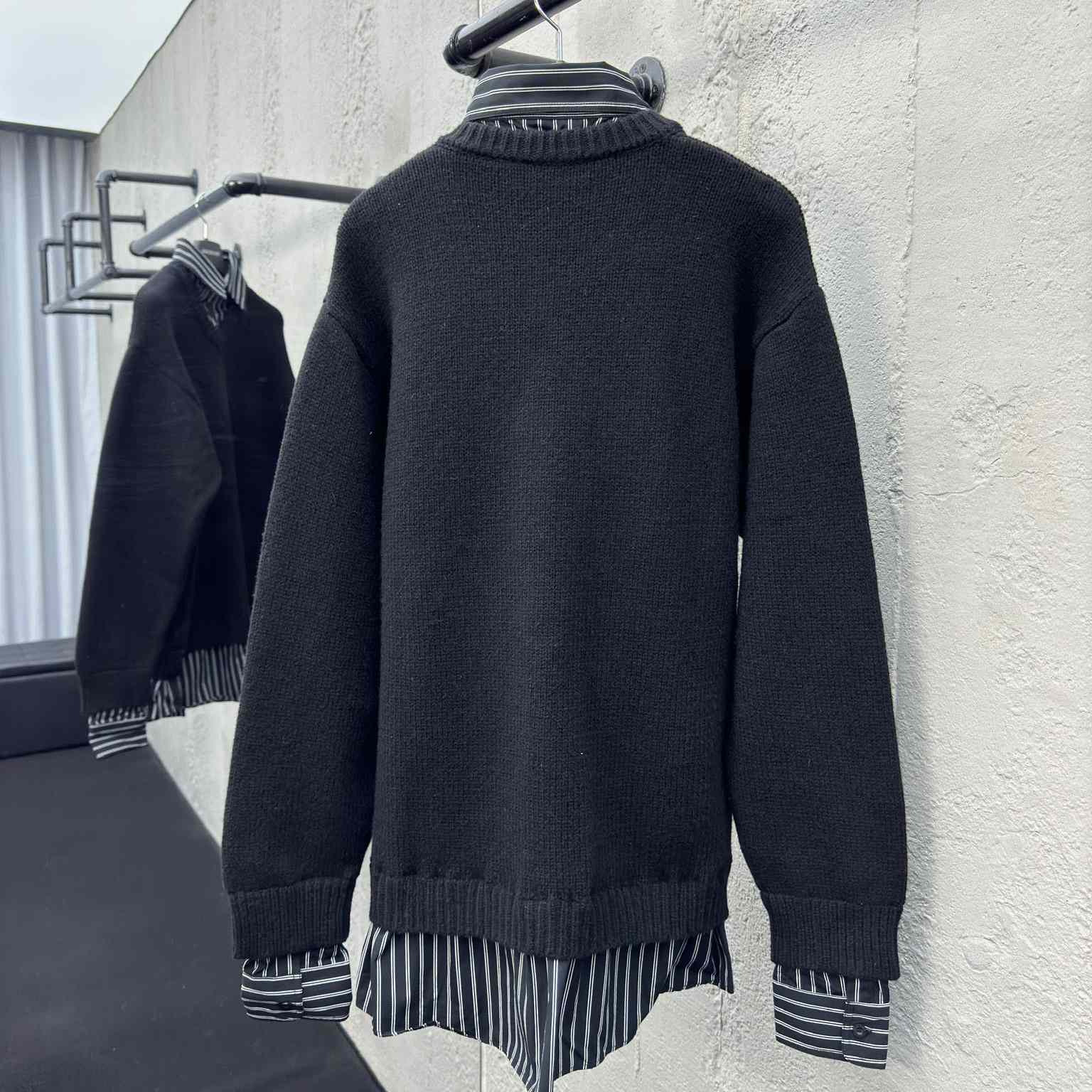 Balenciaga Layered Shirt V-Neck Sweater In Black - DesignerGu