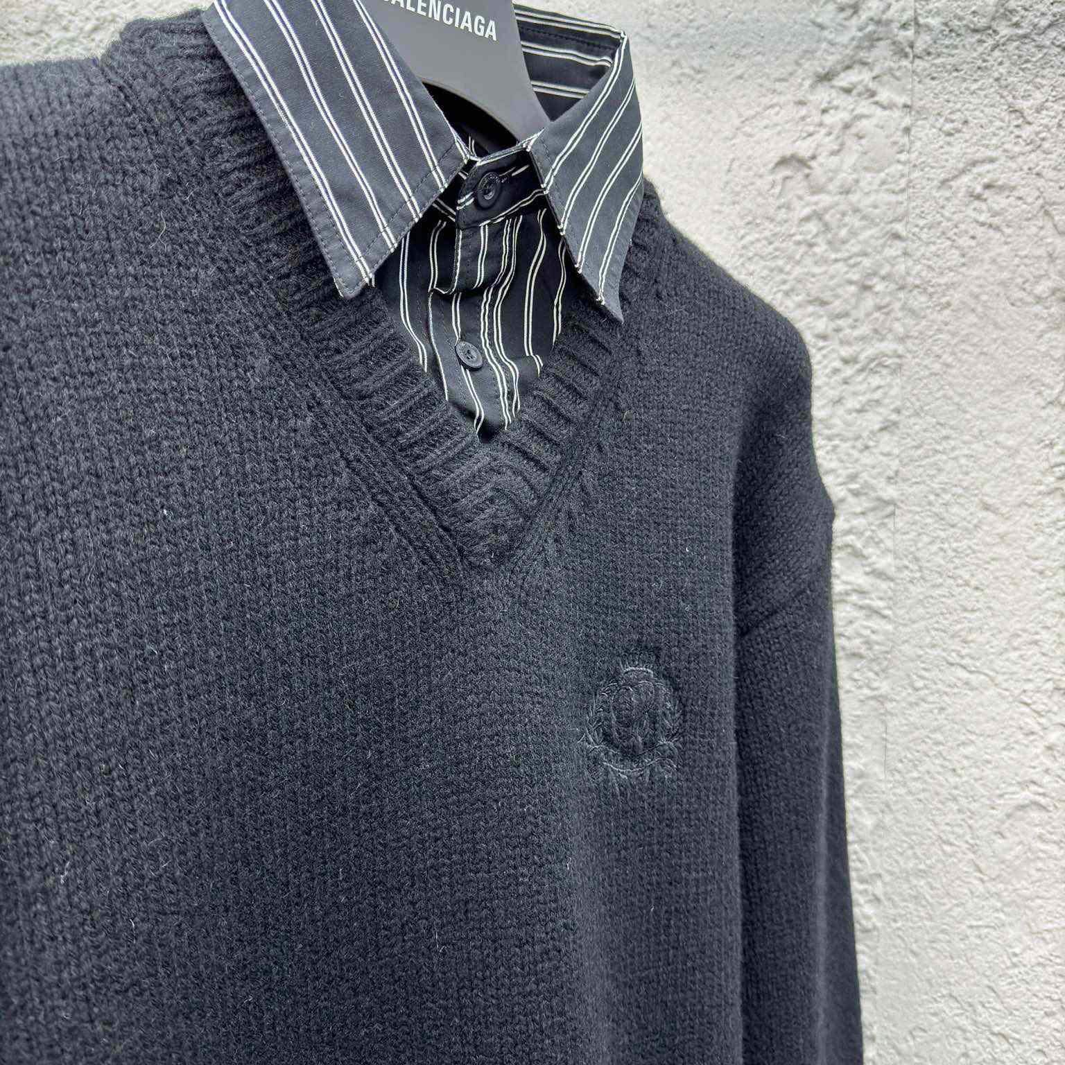 Balenciaga Layered Shirt V-Neck Sweater In Black - DesignerGu