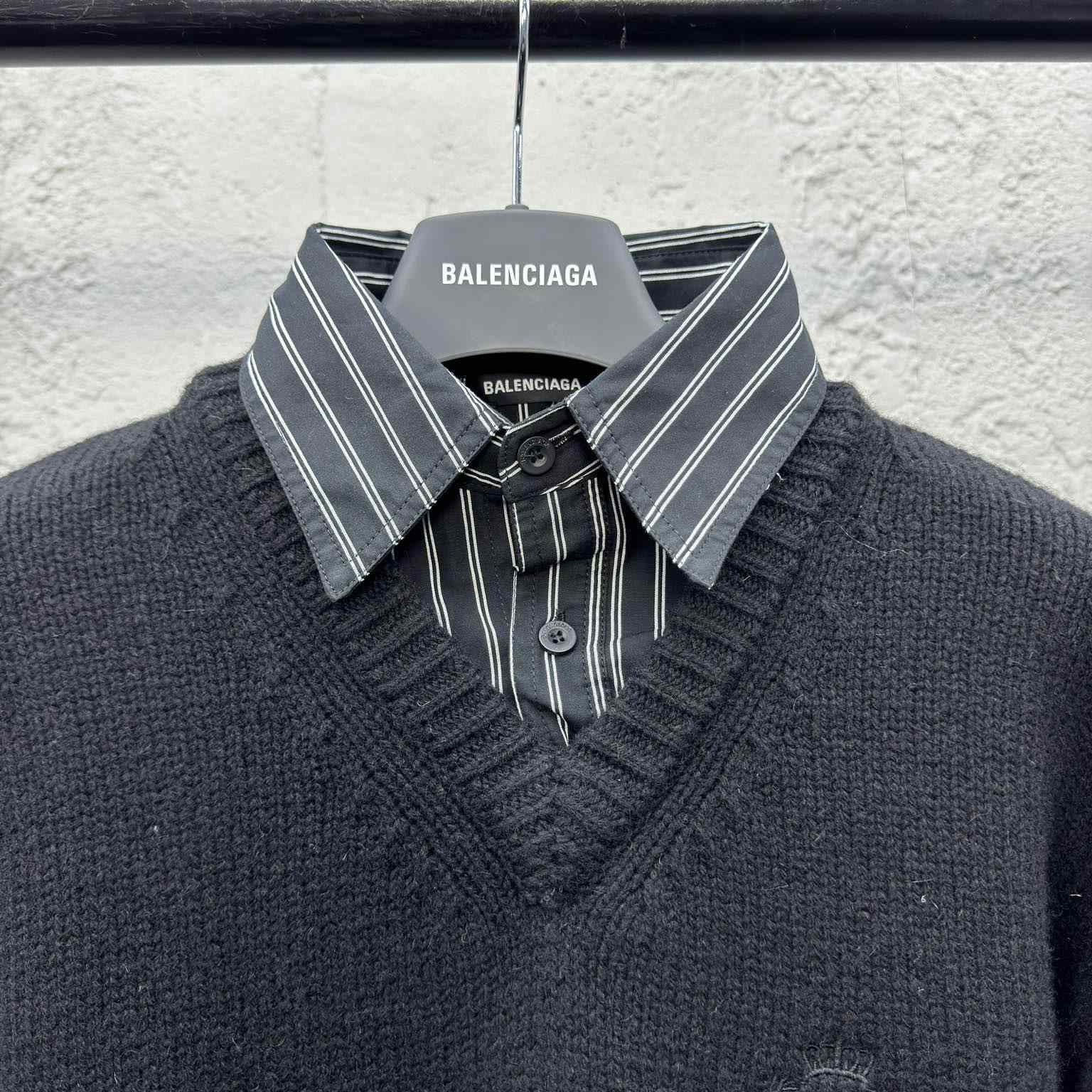 Balenciaga Layered Shirt V-Neck Sweater In Black - DesignerGu