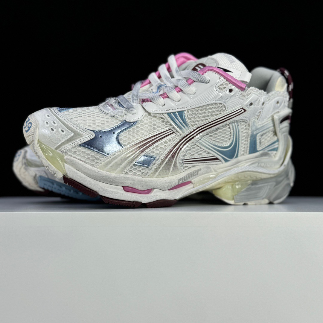 Balenciaga Runner Gradient Sneaker In White, Brown, Blue, Pink And Grey Mesh - 