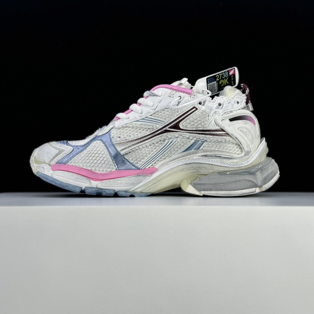 Balenciaga Runner Gradient Sneaker In White, Brown, Blue, Pink And Grey Mesh - 