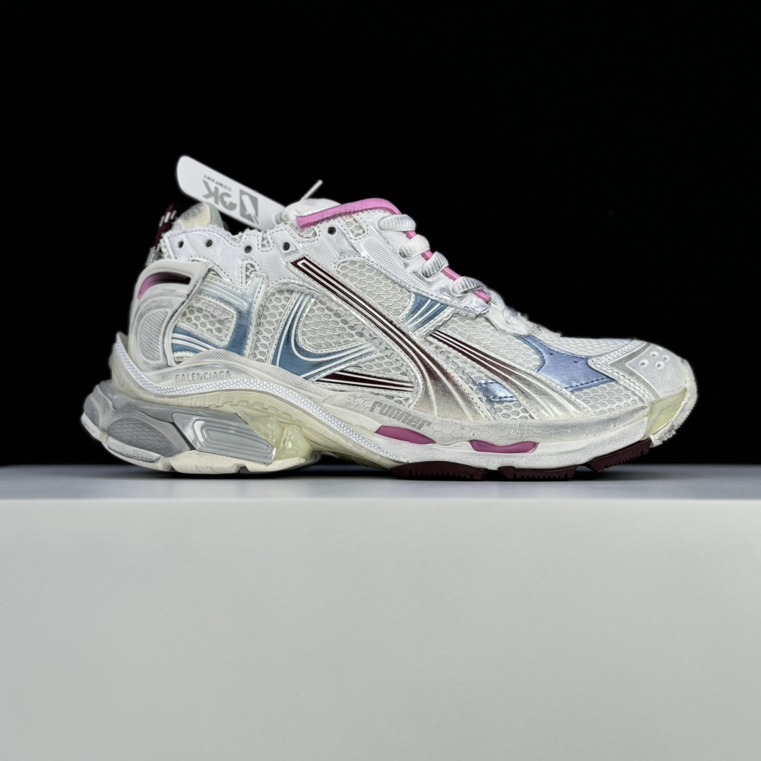 Balenciaga Runner Gradient Sneaker In White, Brown, Blue, Pink And Grey Mesh - 