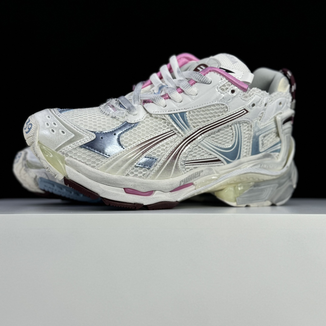 Balenciaga Runner Gradient Sneaker In White, Brown, Blue, Pink And Grey Mesh - 