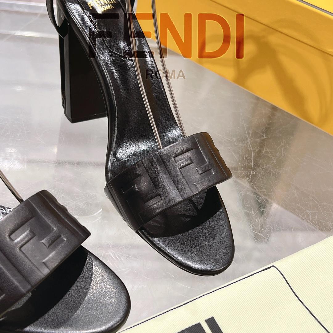 Fendi Delfina Black FF Nappa Leather High-heeled Sandals - 