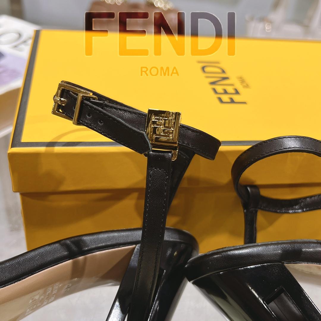 Fendi Delfina Black FF Nappa Leather High-heeled Sandals - 