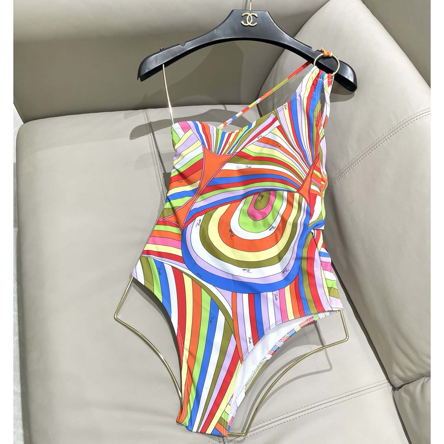 Pucci One-shoulder Embellished Printed Swimsuit  - 