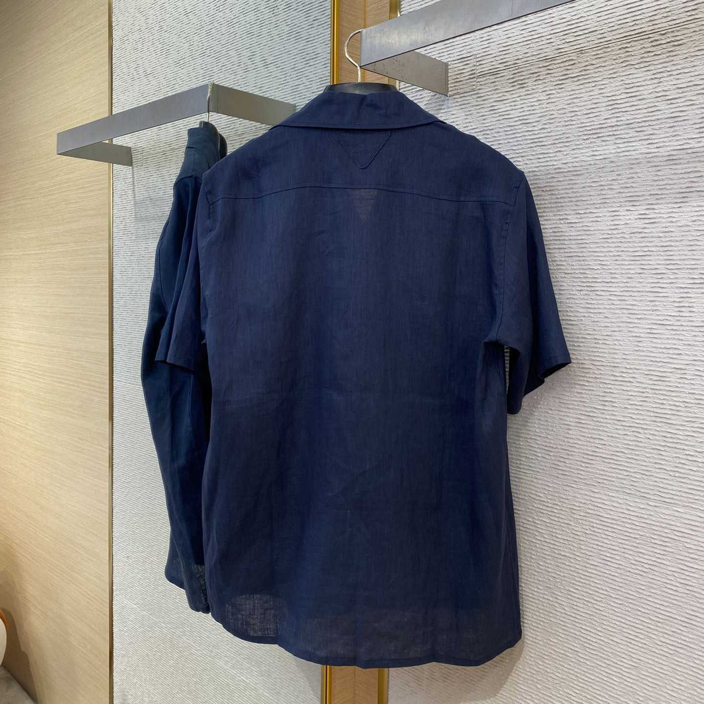 Prada Triangle-logo Cuban-collar Linen Shirt - DesignerGu