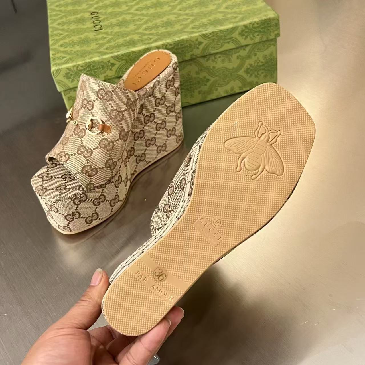 Gucci Women's Wedge Sandal With Horsebit - DesignerGu
