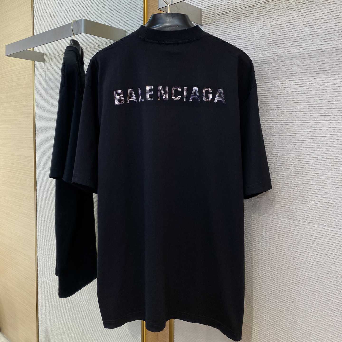 Balenciaga Back Strass Cropped T-Shirt in black - 