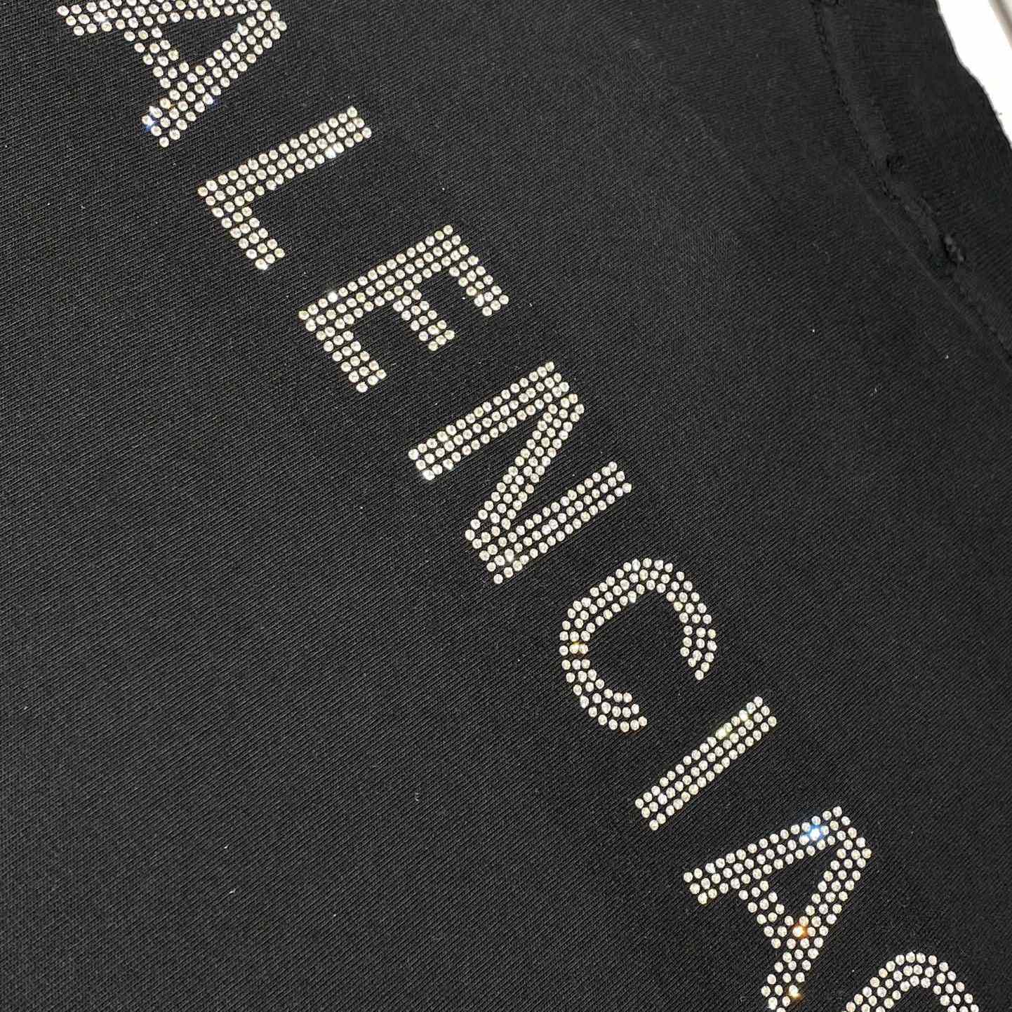 Balenciaga Back Strass Cropped T-Shirt in black - 