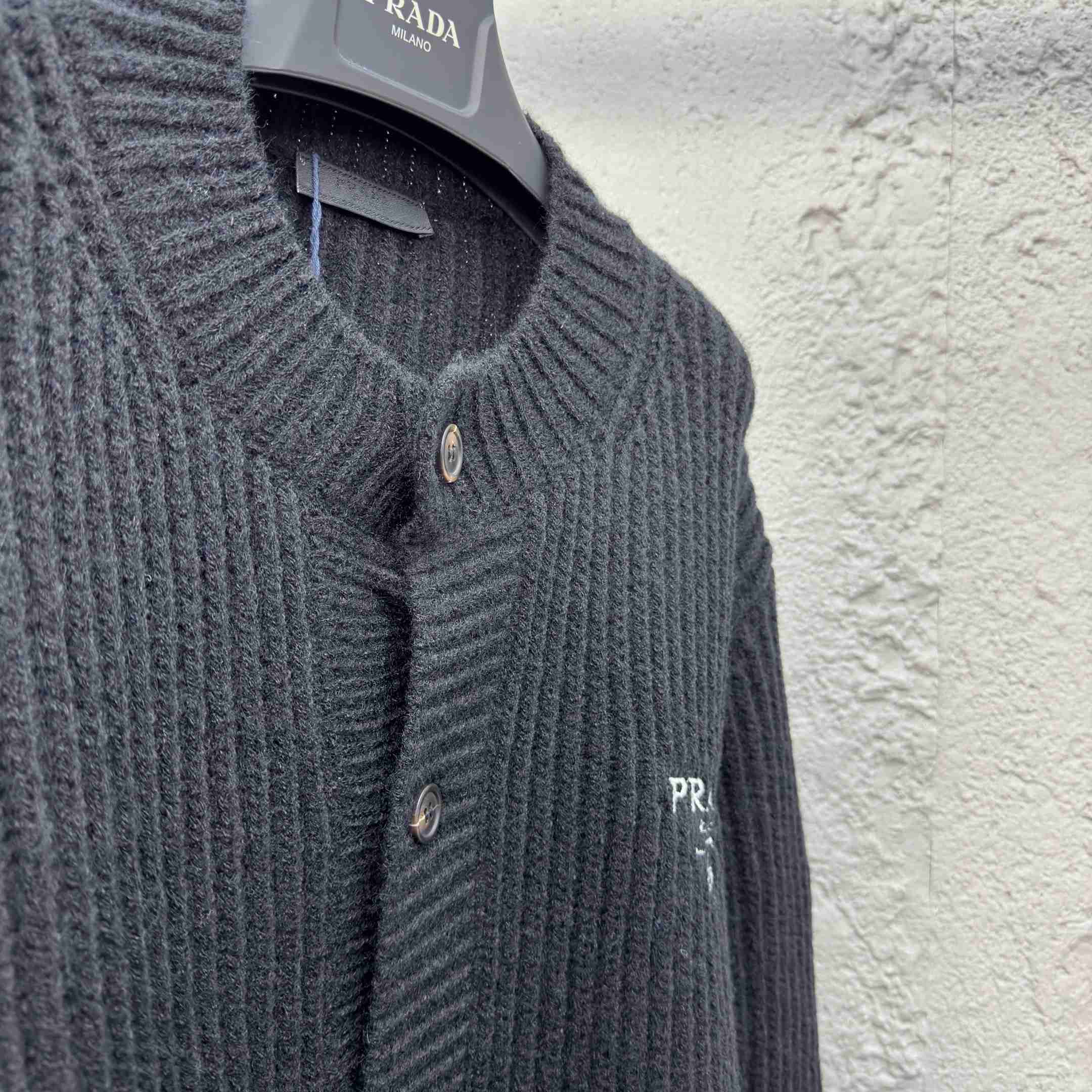 Prada Cashgora Button-Up Ribbed-Knitted Cardigan - DesignerGu
