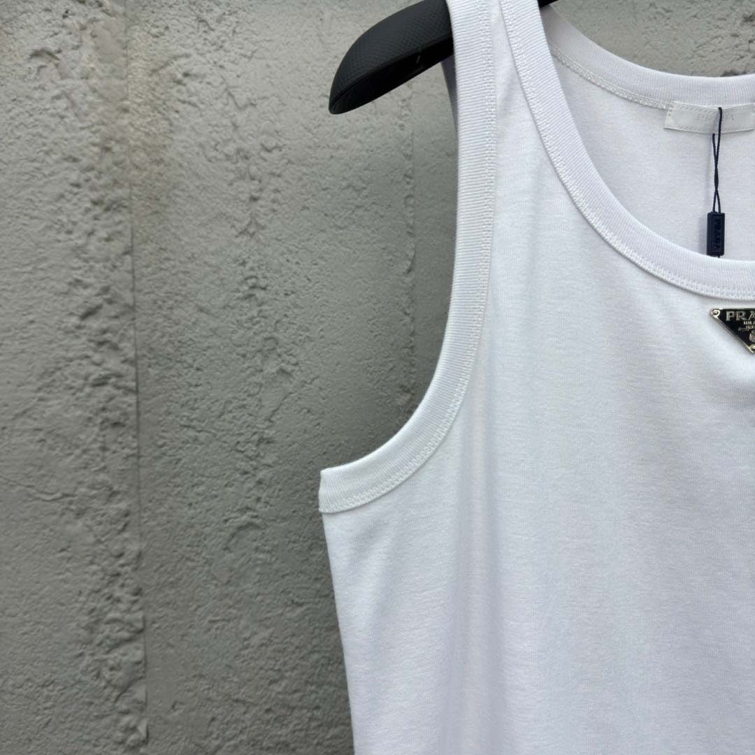 Prada Cotton Tank Top With Enamel Logo - DesignerGu