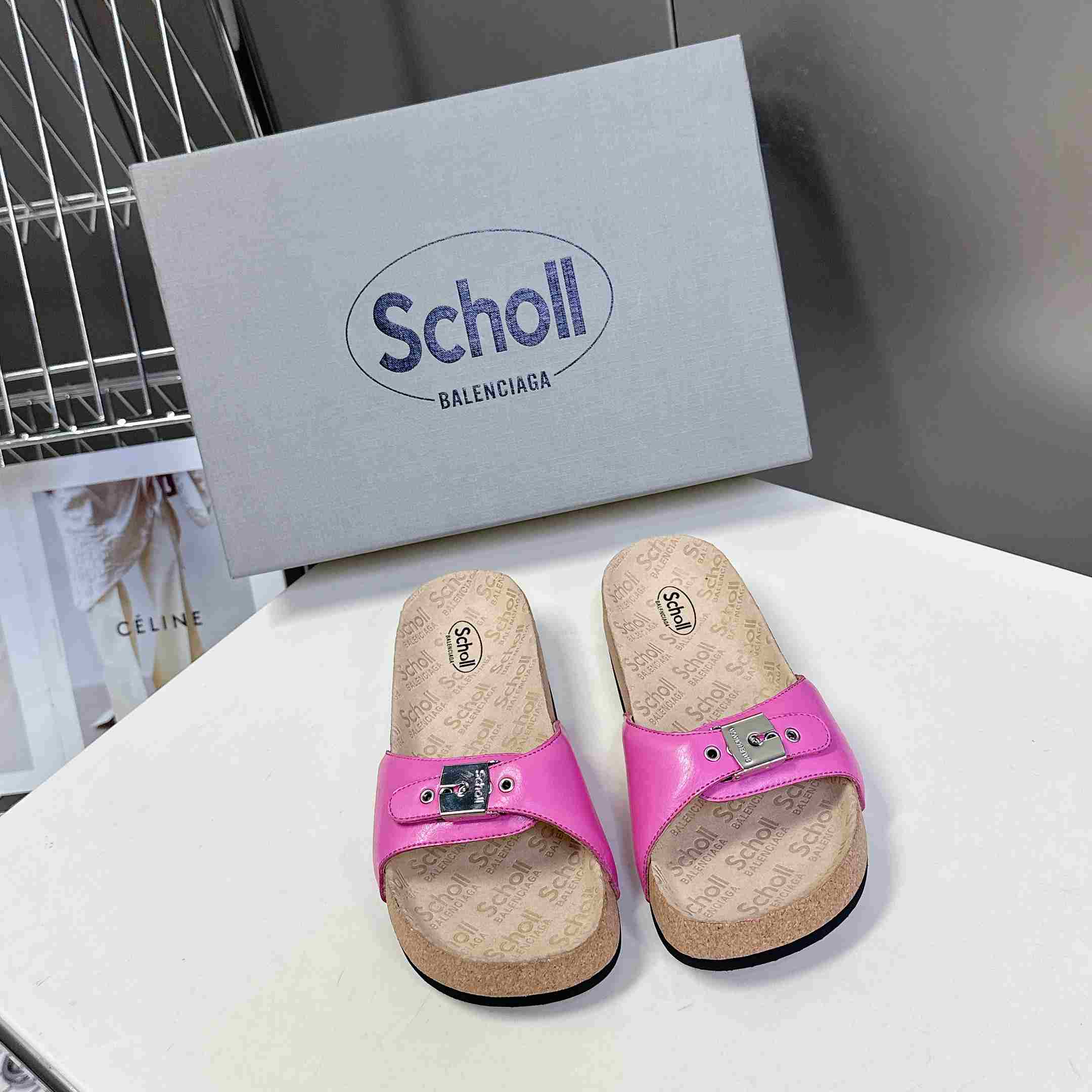 Balenciaga Scholl Flat Sandal In Glossy Pink - 