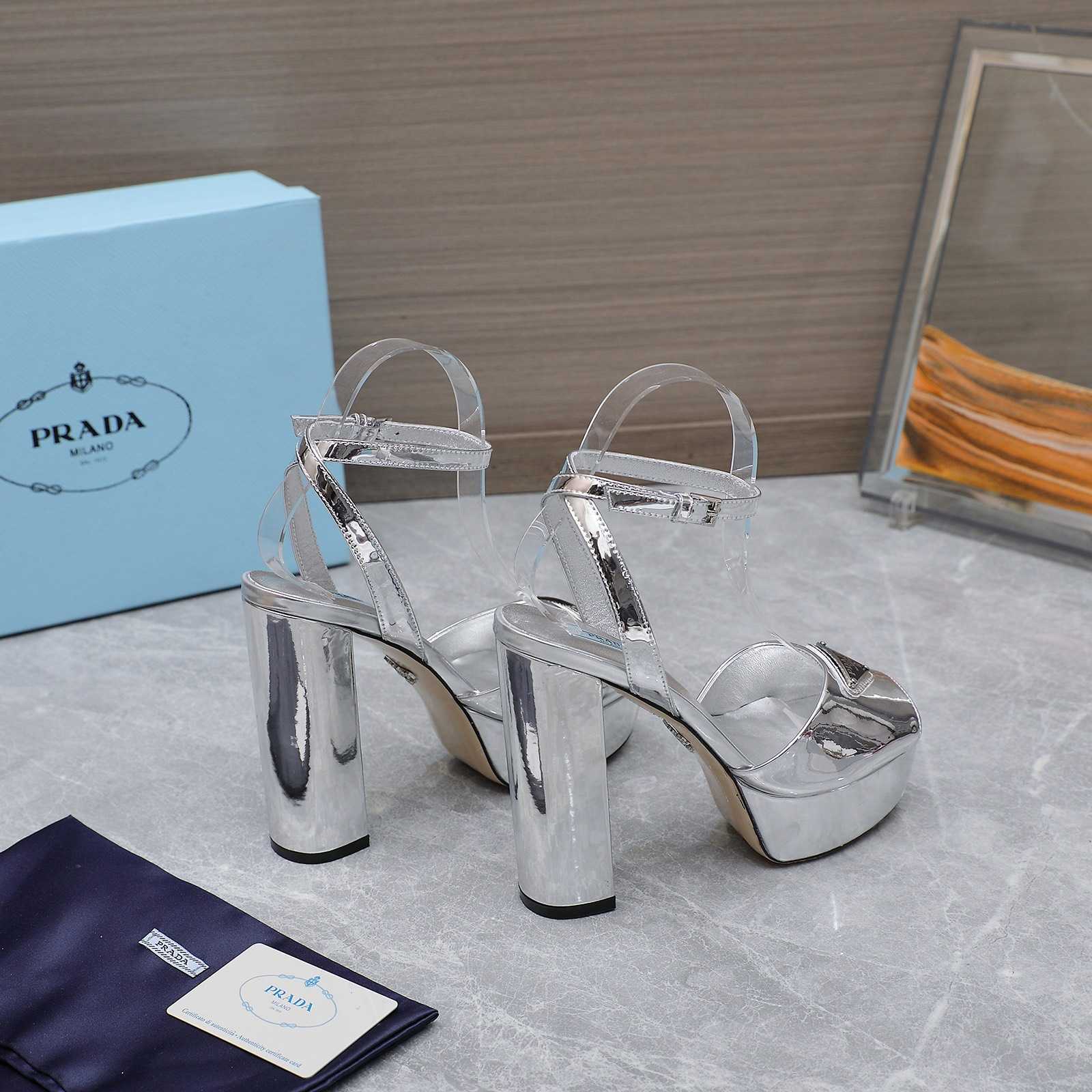Prada Silver Tone Plateau Platform Sandals | Silver   13cm - 