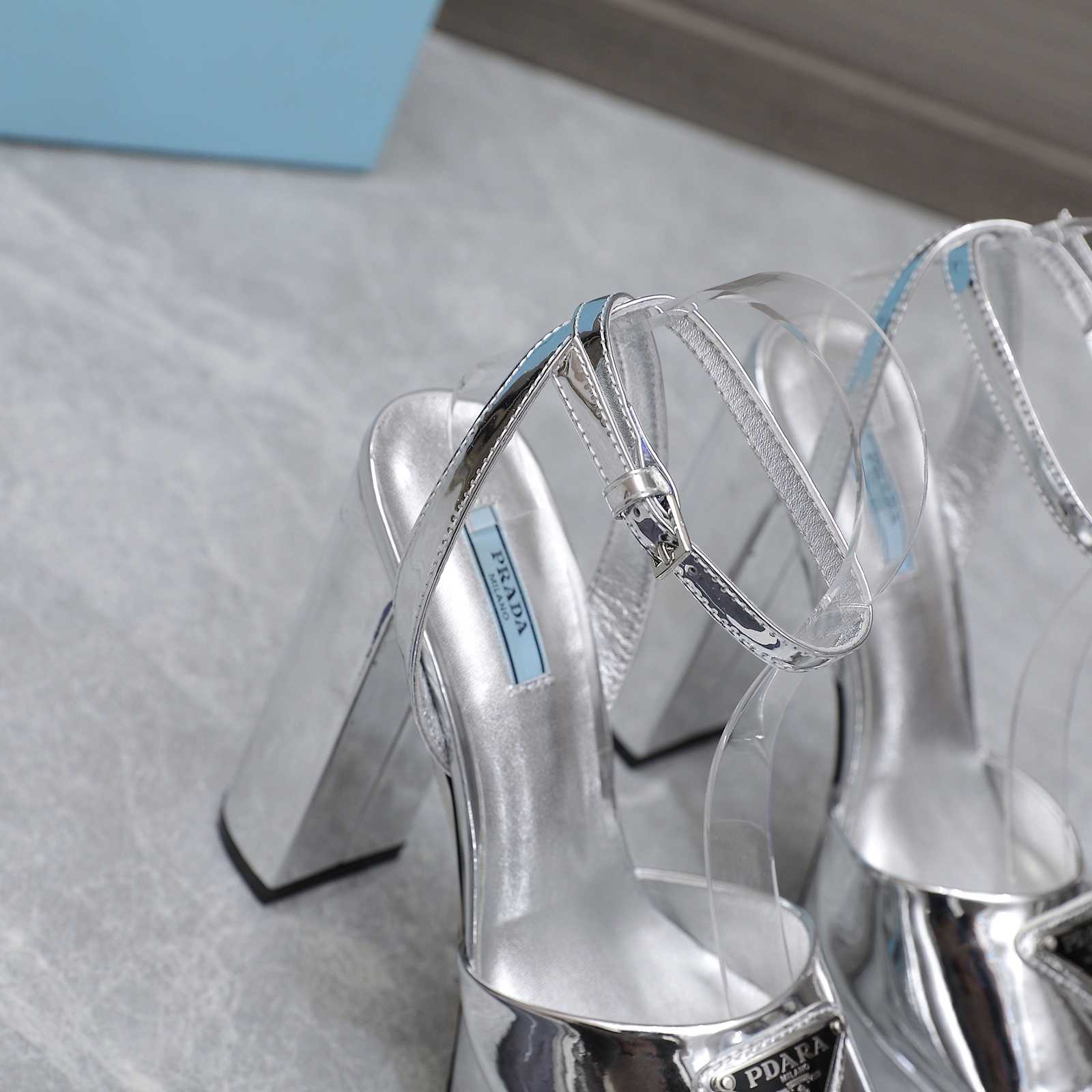 Prada Silver Tone Plateau Platform Sandals | Silver   13cm - 
