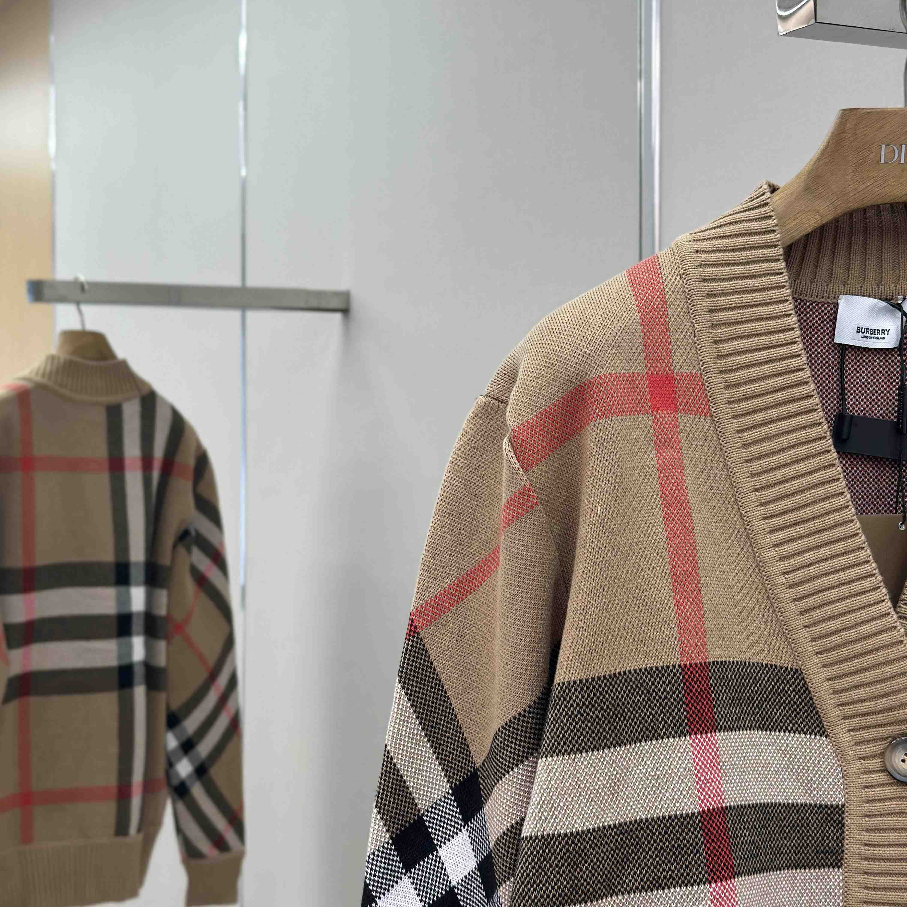 Burberry Check Wool Blend Cardigan - DesignerGu