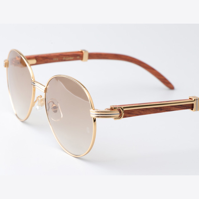 Cartier CT1990-0692 Wood Sunglasses Gold Gradient Brown - DesignerGu