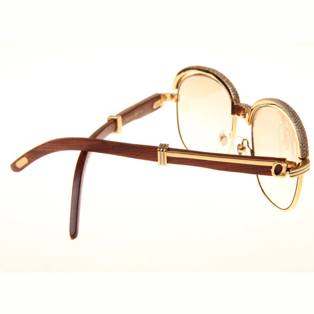 Cartier CT_1116679 Diamond Wood Sunglasses In Gold Brown - DesignerGu