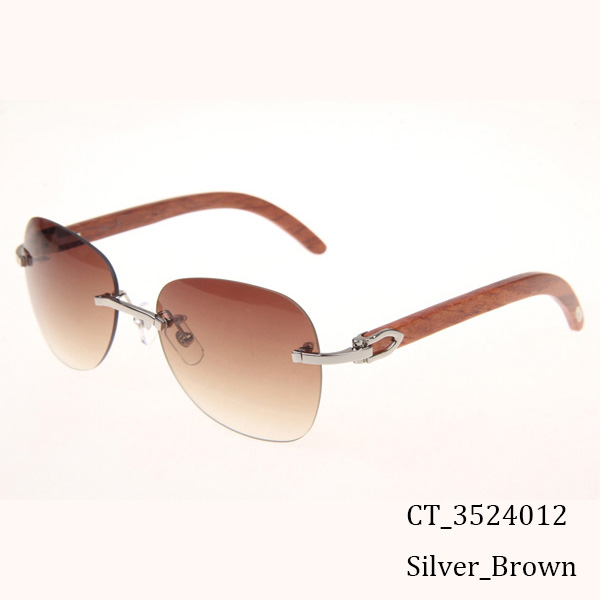 Cartier CT 3524012 Aviator Lens Wood Sunglasses In Silver Brown - DesignerGu