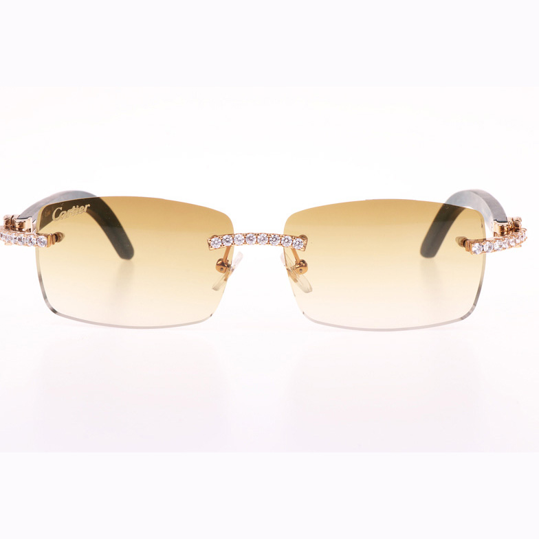Cartier CT 3524012 Big Diamond Green Wood Sunglasses In Gold Brown - DesignerGu