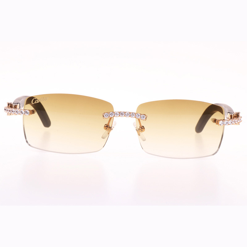 Cartier CT 3524012 Big Diamond Black Wood Sunglasses In Gold Brown - DesignerGu