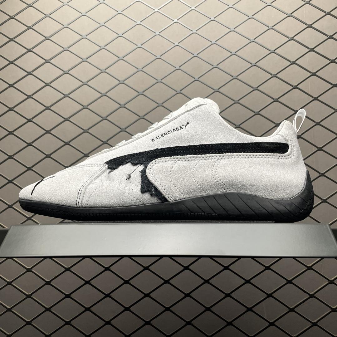 Balenciaga Speedcat Suede Balenciaga In White And Black Distressed Suede Cowskin - DesignerGu