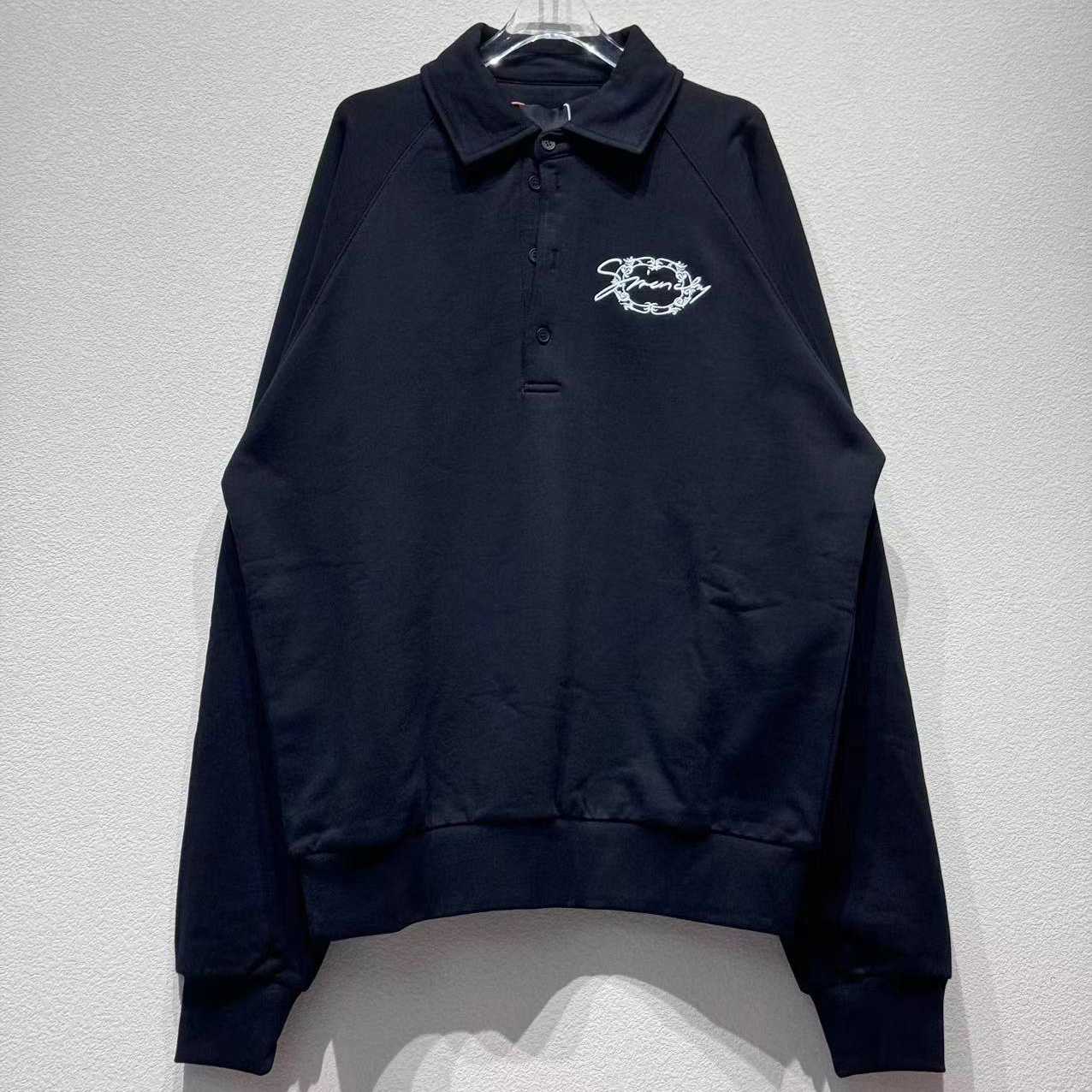 Givenchy Embroidered Logo Fleece Polo Sweatshirt In Black - DesignerGu