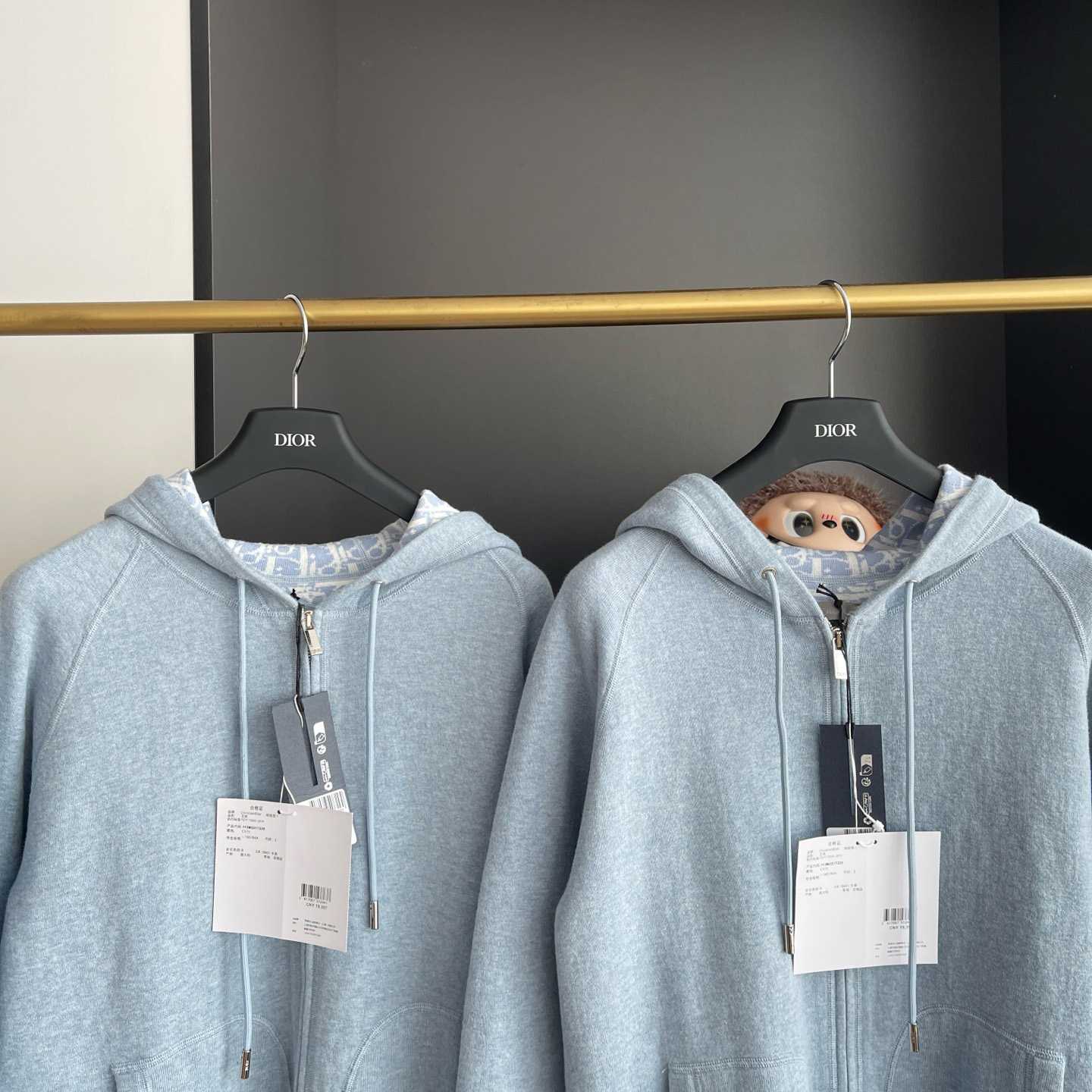 Dior Hooded Track Jacket Blue Cotton and Cashmere Knit  - DesignerGu