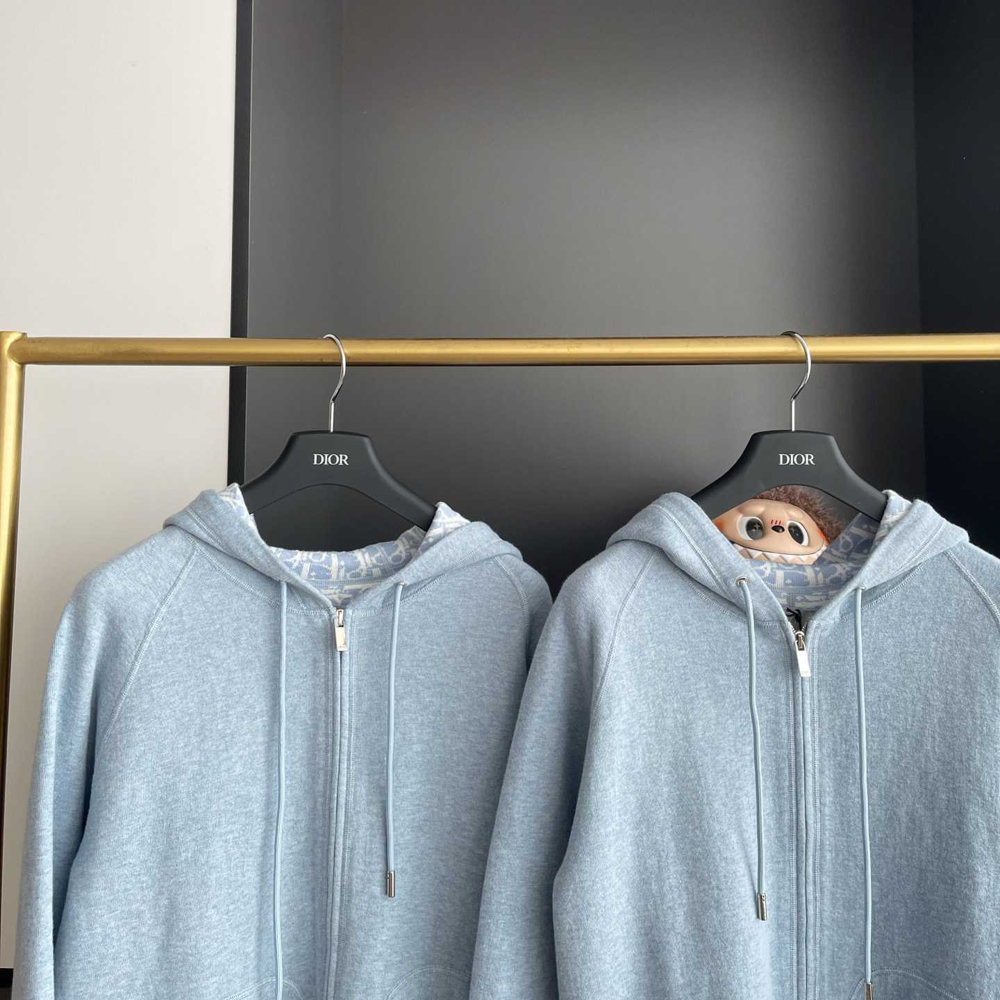Dior Hooded Track Jacket Blue Cotton and Cashmere Knit  - DesignerGu
