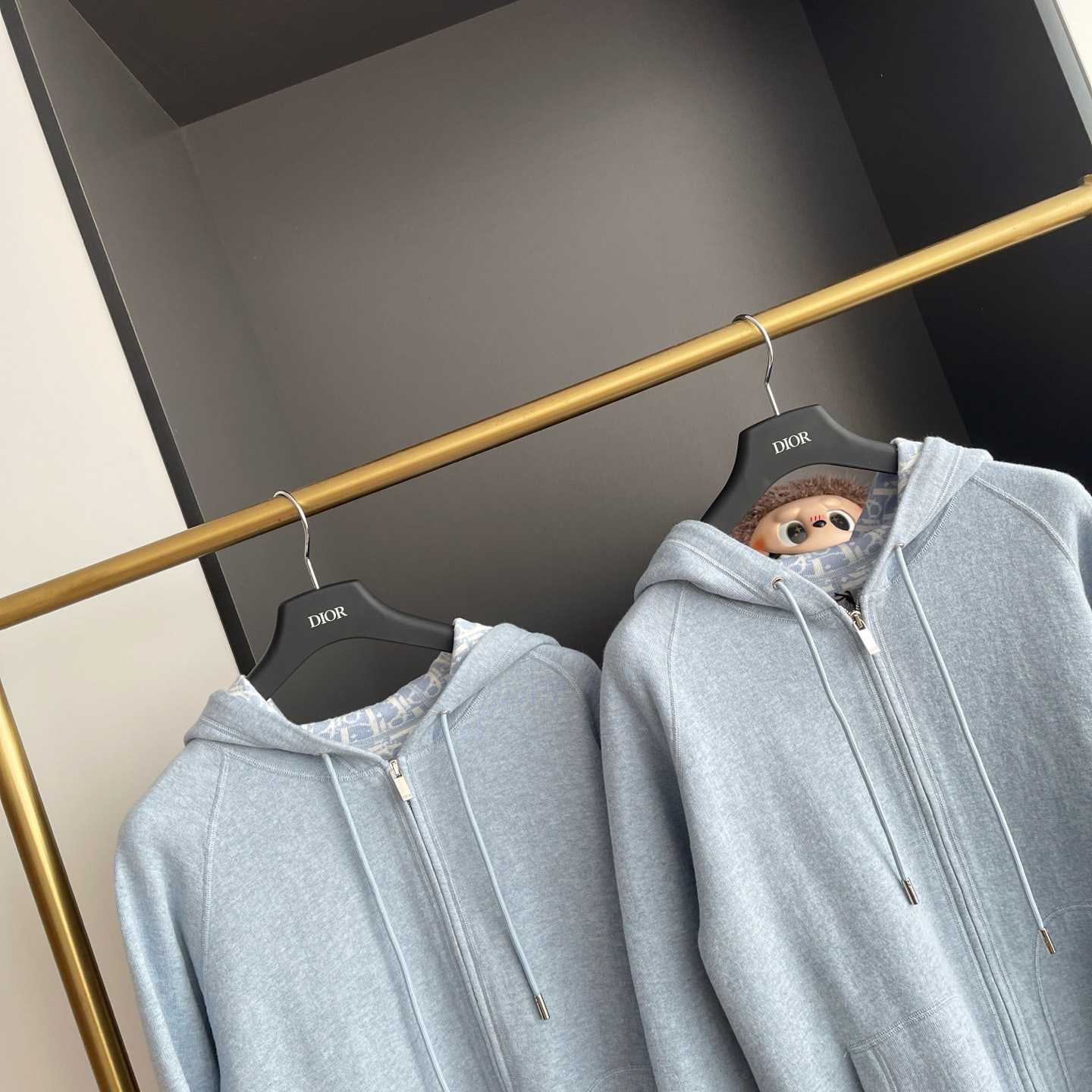 Dior Hooded Track Jacket Blue Cotton and Cashmere Knit  - DesignerGu