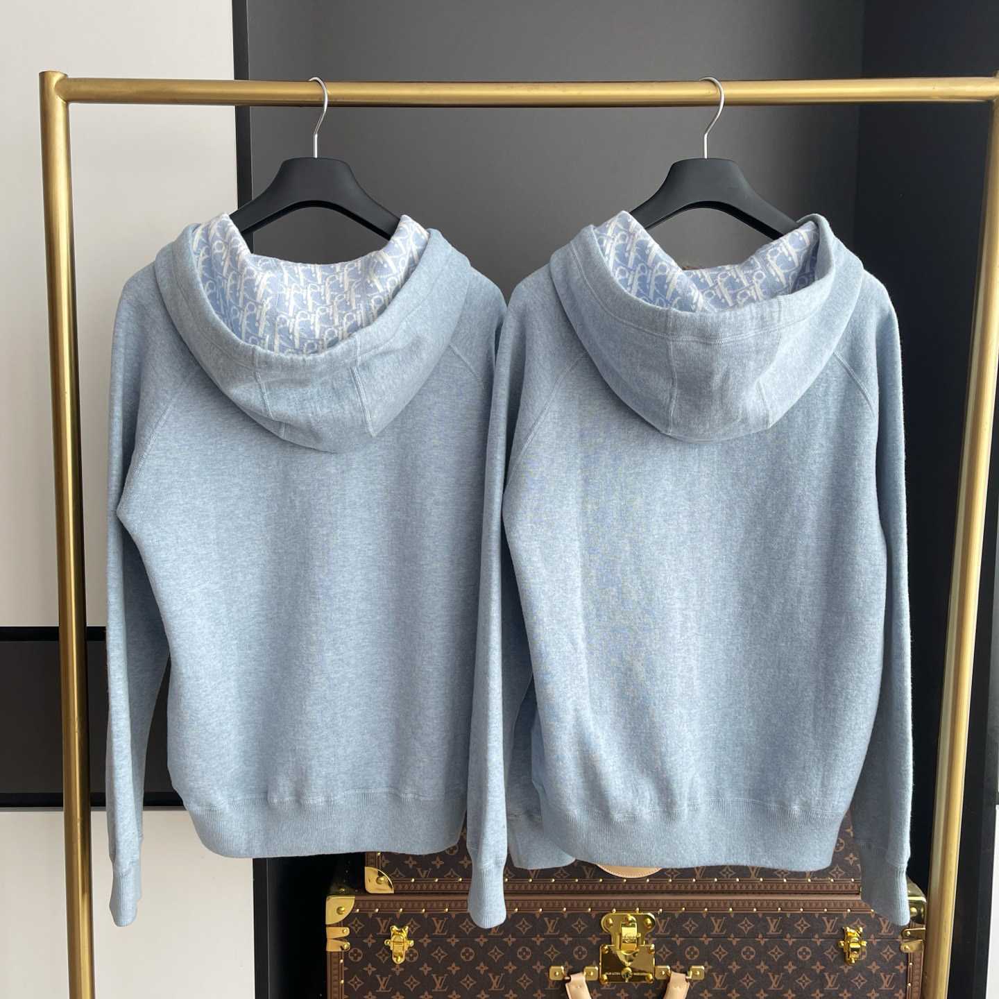 Dior Hooded Track Jacket Blue Cotton and Cashmere Knit  - DesignerGu