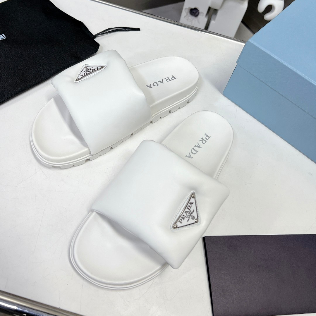 Prada Soft Padded Nappa Leather Slides - DesignerGu