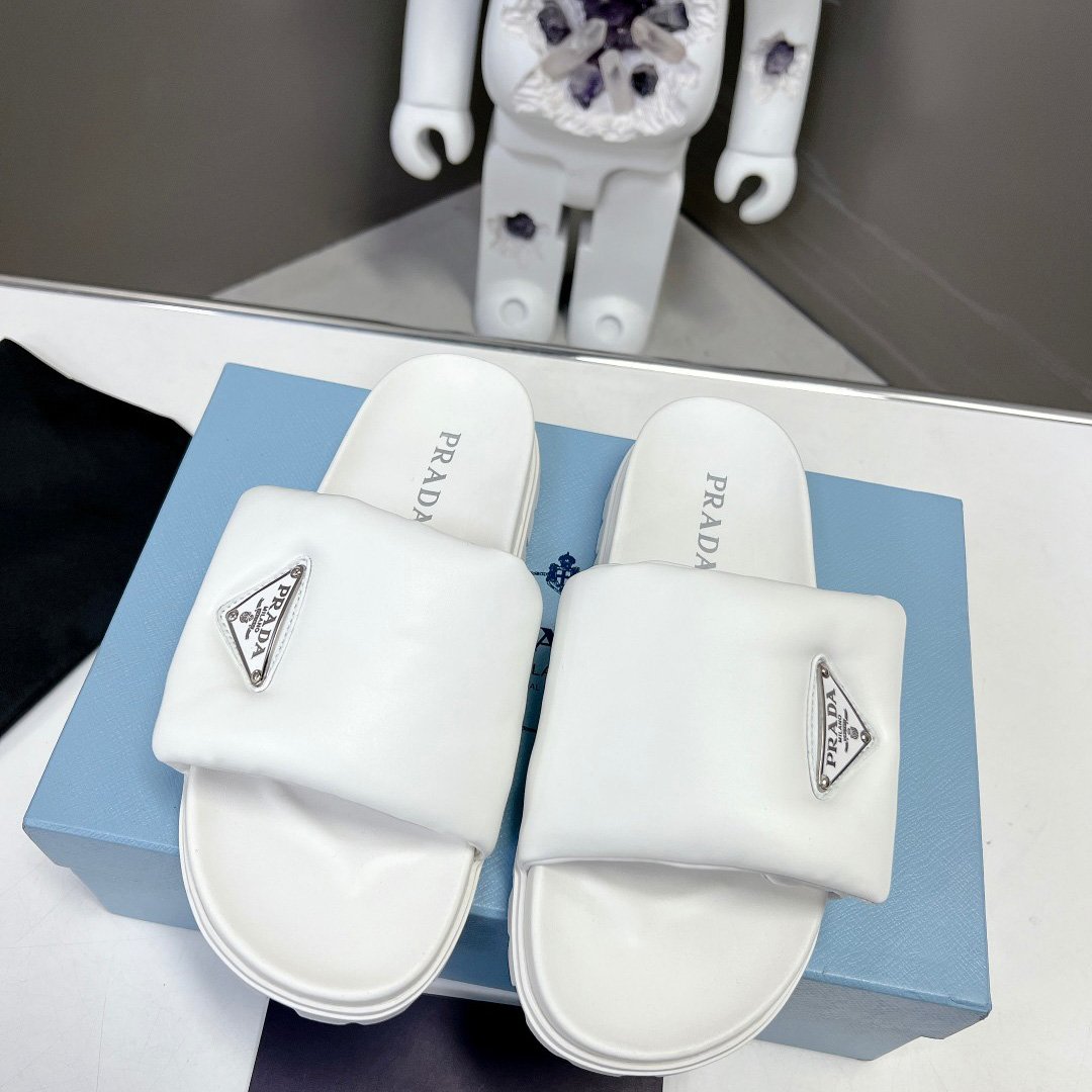 Prada Soft Padded Nappa Leather Slides - DesignerGu