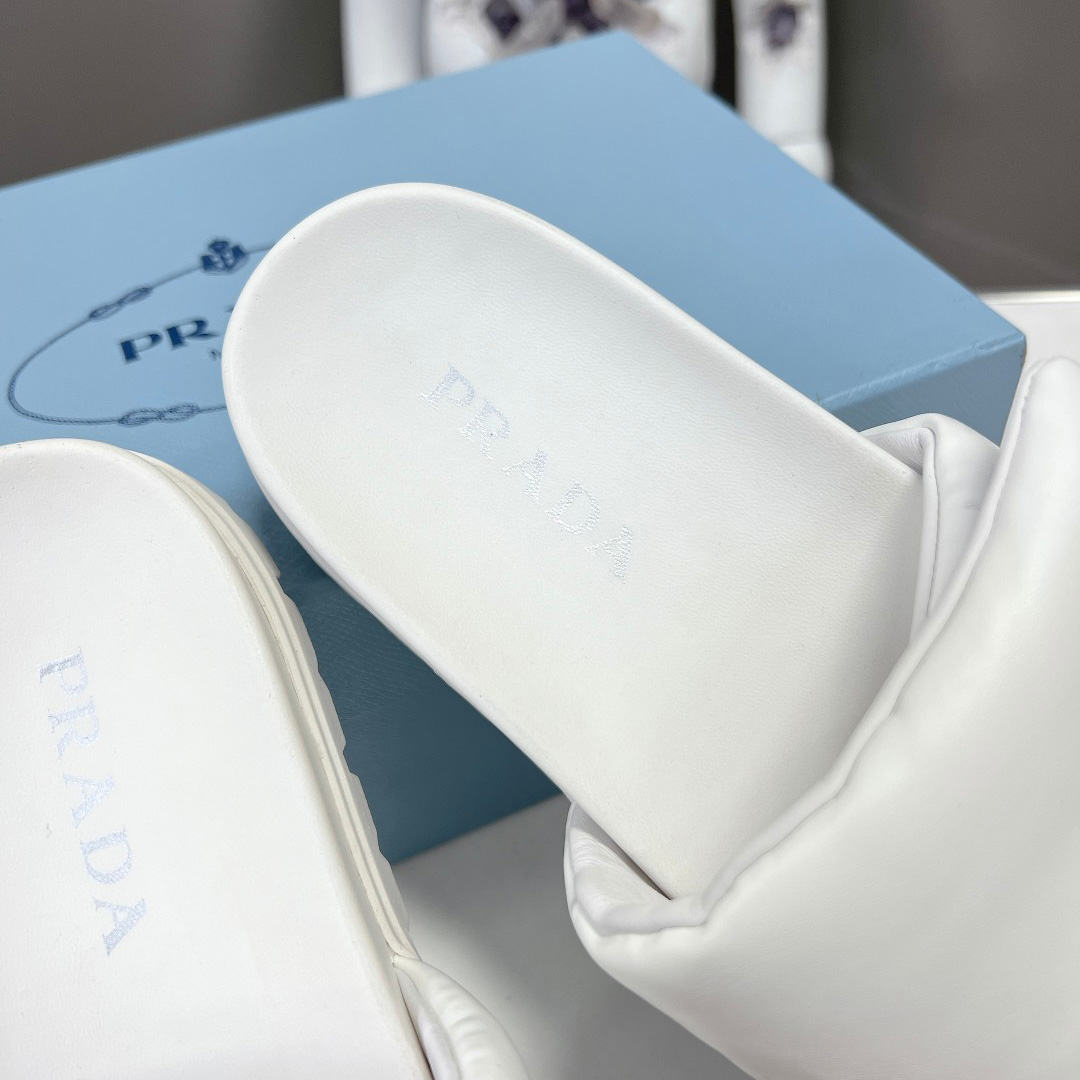 Prada Soft Padded Nappa Leather Slides - DesignerGu