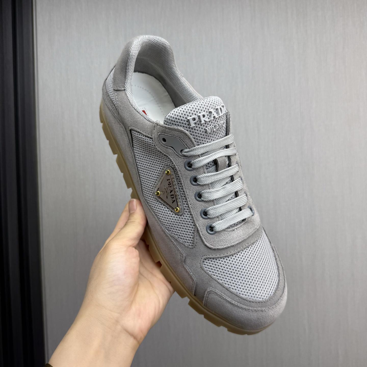 Prada Trail Mesh Fabric And Suede Sneakers - DesignerGu