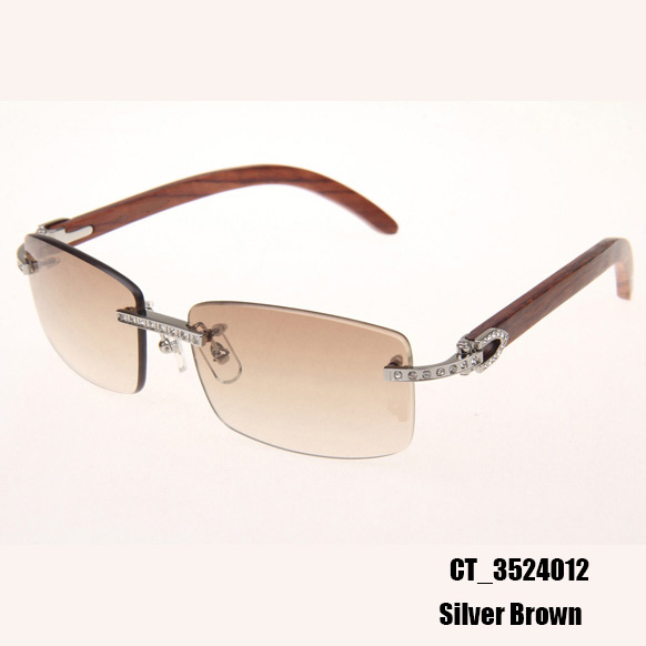 Cartier CT_3524012 Diamond Wood Eyeglasses In Silver Brown - DesignerGu