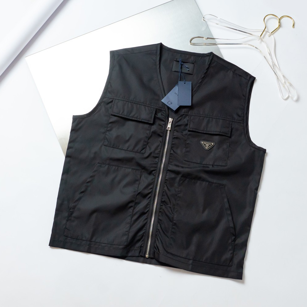 Prada Re-Nylon V-neck Vest In Black Prada Re-Nylon V-neck Vest In Black - DesignerGu