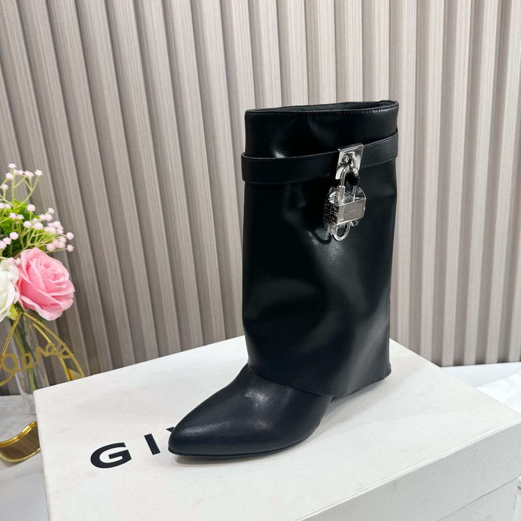 Givenchy Shark Lock Leather Knee-high Boots - DesignerGu