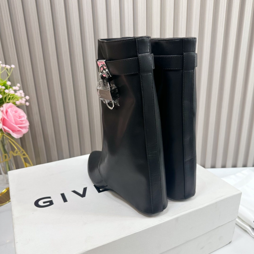 Givenchy Shark Lock Leather Knee-high Boots - DesignerGu