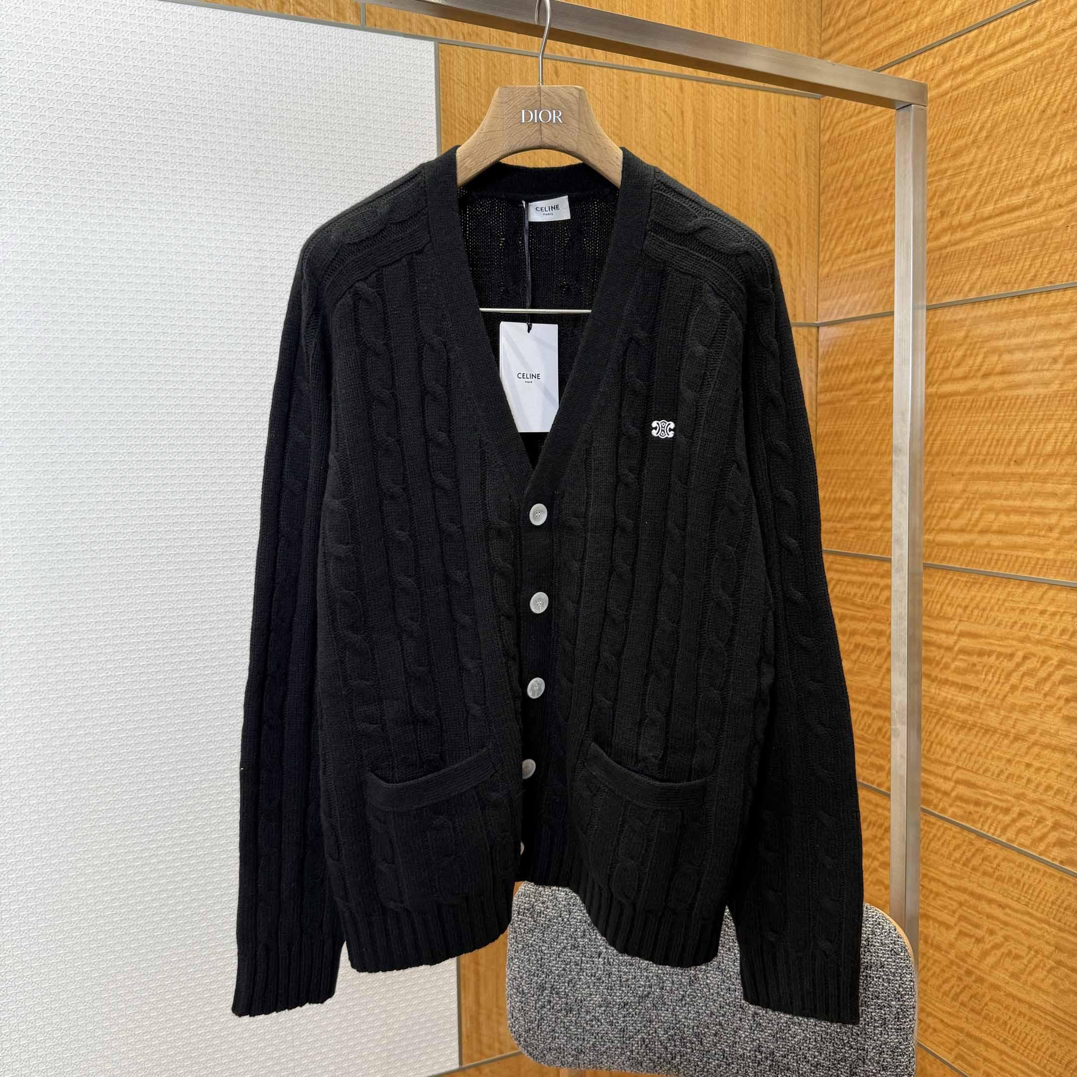 Celine Triomphe Cardigan In Cable-Knit Cashmere Celine Triomphe Cardigan In Cable-Knit Cashmere - DesignerGu