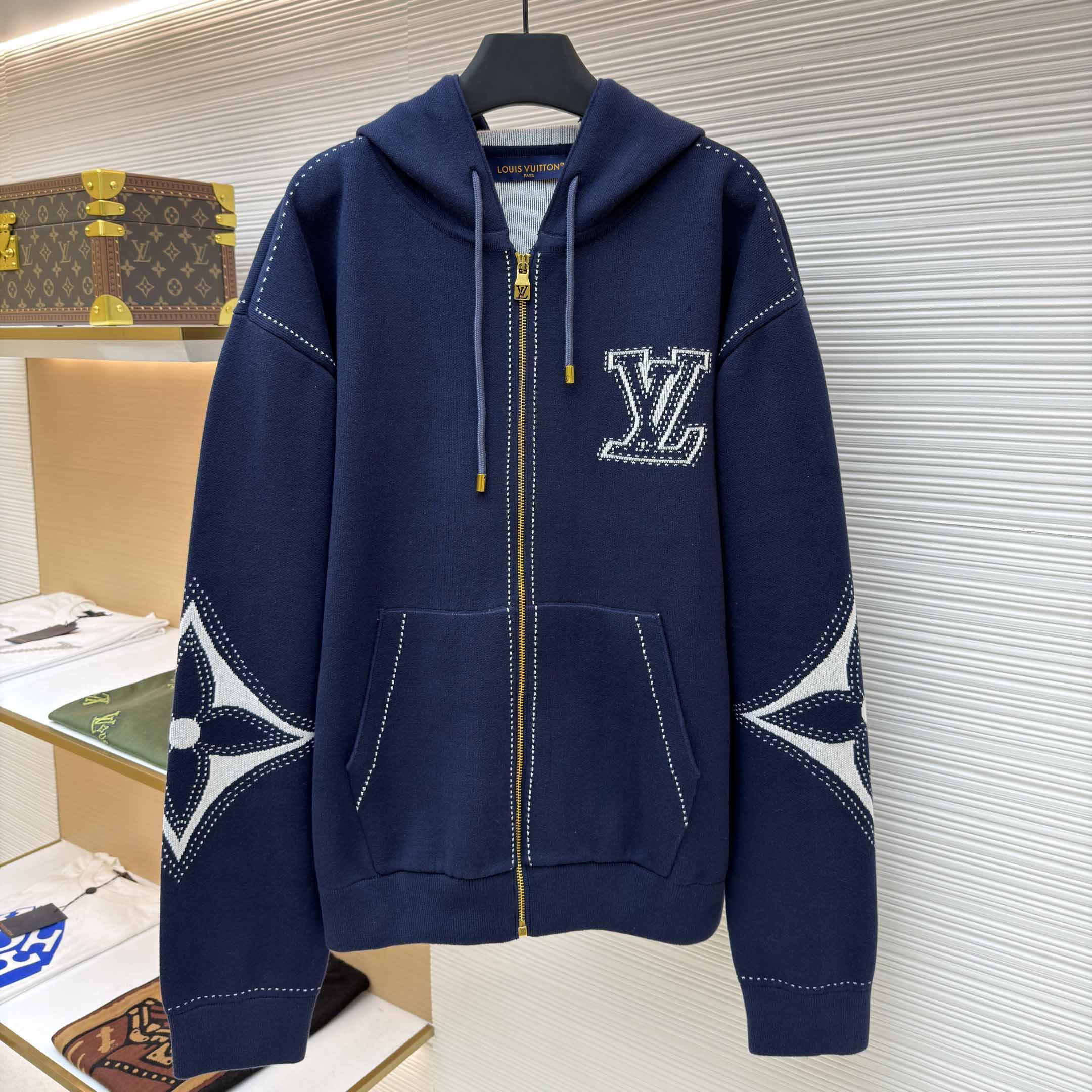 Louis Vuitton Graphic Intarsia Zipped Cotton Hoodie  Louis Vuitton Graphic Intarsia Zipped Cotton Hoodie  - DesignerGu