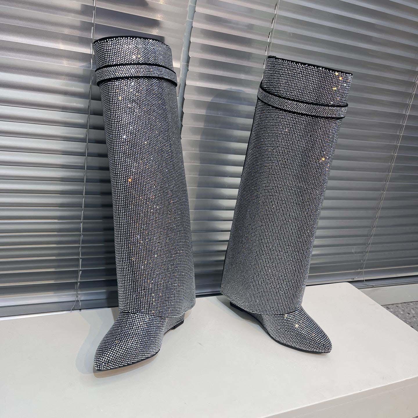 Givenchy Shark Lock Leather Knee-high Boots - DesignerGu